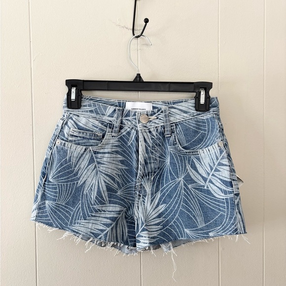 Current Elliot leaf print denim high rise button fly shorts size 23 new - Picture 2 of 6